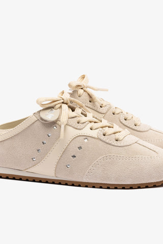 Stella Mule In Mushroom Grey Suede and Ivory Leather