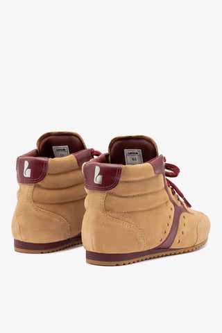 Stella Mid Sneaker In Peanut Suede and Burgundy Leather
