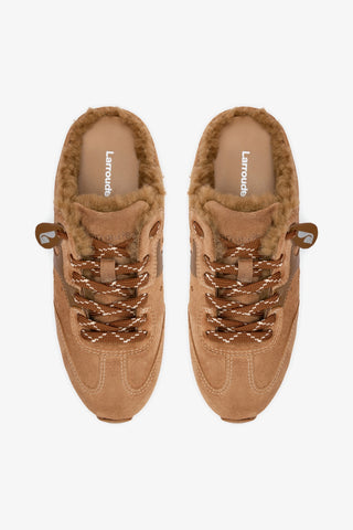 Stella Mule In Peanut Suede And Natural Shearling