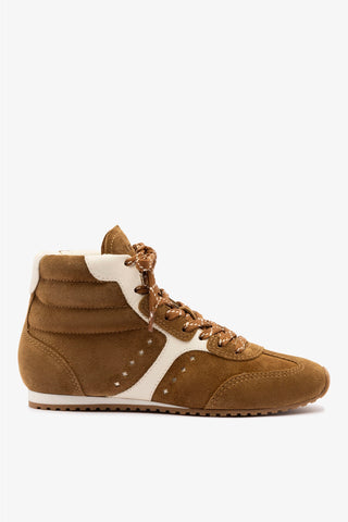 Stella Mid Sneaker In Russet Suede and Ivory Leather