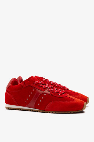 Stella Sneaker In Scarlet Suede and Blood Red Leather Sneaker Larroudé
