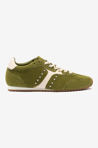 Stella Sneaker In Seaweed Suede and Ivory Leather