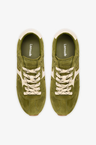Stella Sneaker In Seaweed Suede and Ivory Leather
