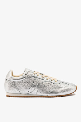 Stella Sneaker In Silver Metallic Leather