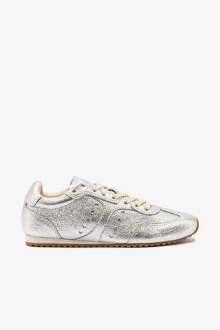 Stella Sneaker In Silver Metallic Leather