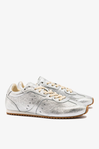 Stella Sneaker In Silver Metallic Leather