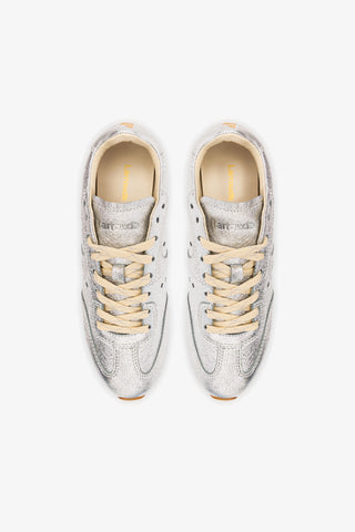 Stella Sneaker In Silver Metallic Leather