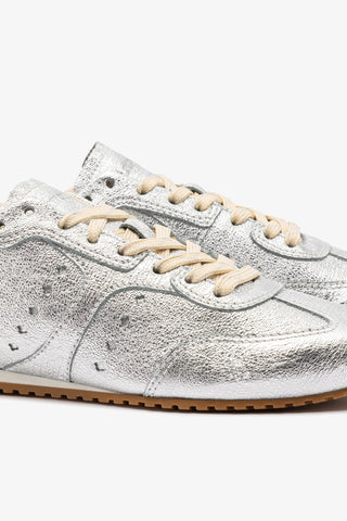 Stella Sneaker In Silver Metallic Leather