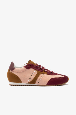 Stella Sneaker In Tulip, Russet and Wine Suede and Silver Metallic Leather