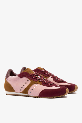 Stella Sneaker In Tulip, Russet and Wine Suede and Silver Metallic Leather