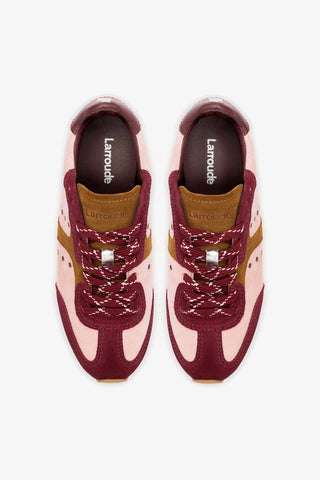 Stella Sneaker In Tulip, Russet and Wine Suede and Silver Metallic Leather