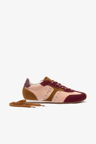 Stella Sneaker In Tulip, Russet and Wine Suede and Silver Metallic Leather