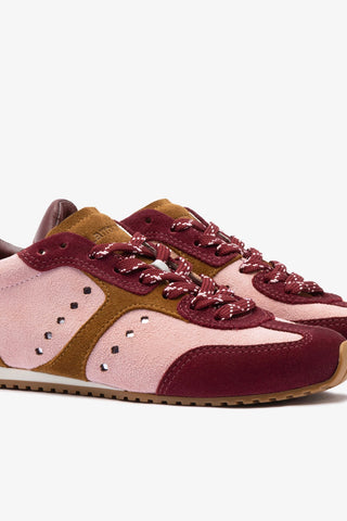 Stella Sneaker In Tulip, Russet and Wine Suede and Silver Metallic Leather