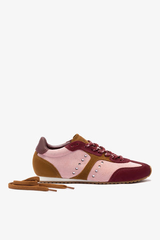 Stella Sneaker In Tulip, Russet and Wine Suede and Silver Metallic Leather