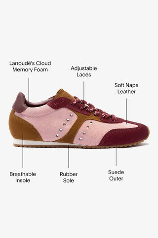 Stella Sneaker In Tulip, Russet and Wine Suede and Silver Metallic Leather