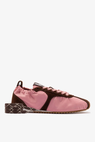 Stella Lite Sneaker In Tulip Nylon and Brown Suede Womens - Shoes - Sneakers Larroudé