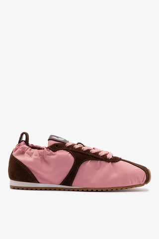 Stella Lite Sneaker In Tulip Nylon and Brown Suede Womens - Shoes - Sneakers Larroudé