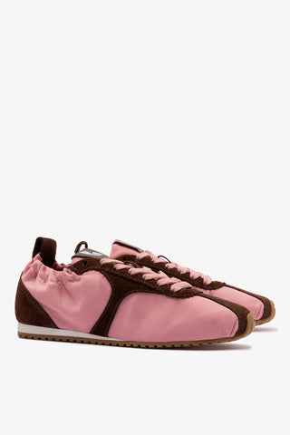Stella Lite Sneaker In Tulip Nylon and Brown Suede Womens - Shoes - Sneakers Larroudé