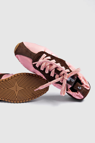 Stella Lite Sneaker In Tulip Nylon and Brown Suede Womens - Shoes - Sneakers Larroudé