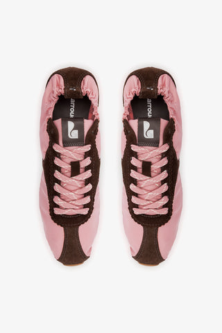 Stella Lite Sneaker In Tulip Nylon and Brown Suede Womens - Shoes - Sneakers Larroudé