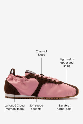 Stella Lite Sneaker In Tulip Nylon and Brown Suede