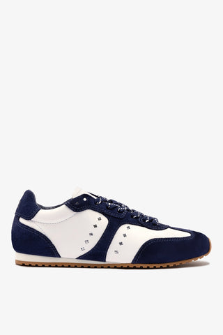 Stella Sneaker In White Leather and Indigo Suede