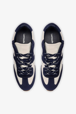 Stella Sneaker In White Leather and Indigo Suede
