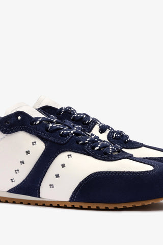 Stella Sneaker In White Leather and Indigo Suede