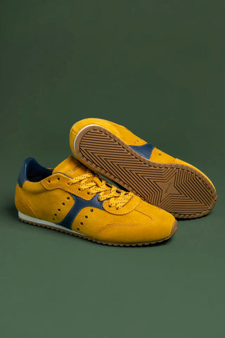 Stella Sneaker In Yellow Suede and Navy Leather