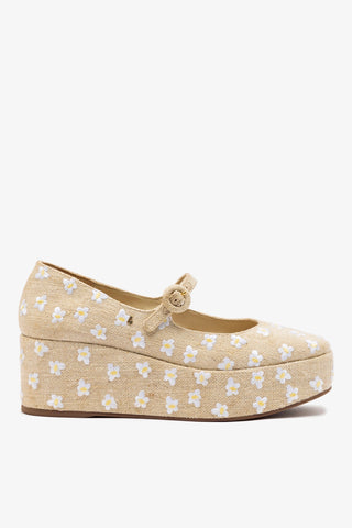 Blair Flatform In Raw Linen and Daisy Embroidery