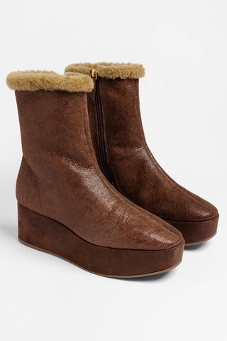 Dani Shearling Flatform Boot Cocoa Leather Boot Larroudé