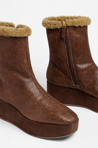 Dani Shearling Flatform Boot Cocoa Leather Boot Larroudé