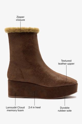 Dani Shearling Flatform Boot Cocoa Leather Boot Larroudé