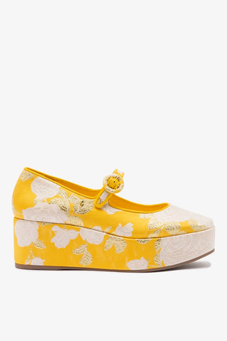 Larroudé x Markarian Blair Flatform In Yellow Floral Brocade
