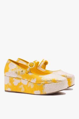 Larroudé x Markarian Blair Flatform In Yellow Floral Brocade