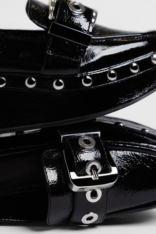 Stewart Flatform Loafer Black Patent Leather Flatform Larroudé