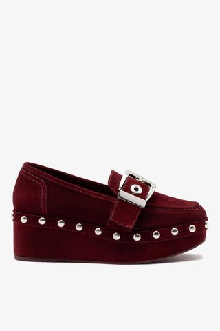 Stewart Flatform Loafer Burgundy Suede Flatform Larroudé