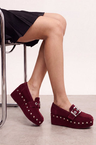 Stewart Flatform Loafer Burgundy Suede Flatform Larroudé