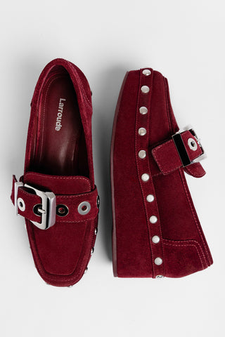 Stewart Flatform Loafer Burgundy Suede Flatform Larroudé
