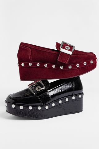 Stewart Flatform Loafer Burgundy Suede Flatform Larroudé
