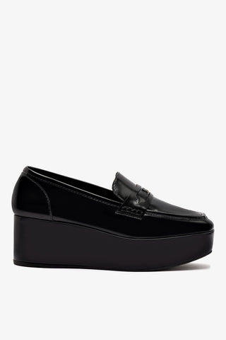 Suki Flatform Loafer In Black Box Leather