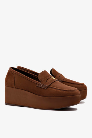 Suki Flatform Loafer In Burnt Umber Suede