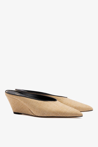 Loulou Mule Beige Raffia Womens - Shoes - Mules Larroudé