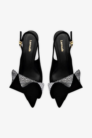 Loulou Ruffle Pump In Black Suede and Crystals