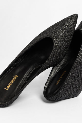 Loulou Mule Black Raffia Pump Larroude