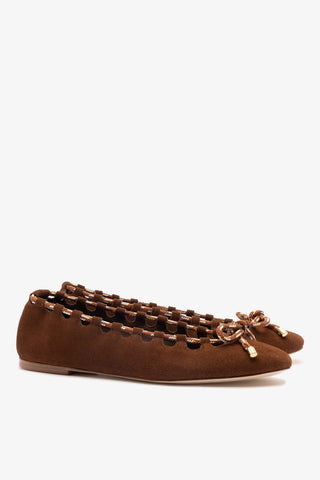 Gallina Ballet Flat In Burnt Umber Suede