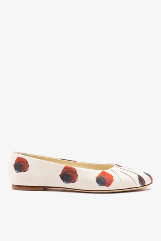 Jonathan Cohen by L.: Ballet Flat Ivory Printed Satin Ballet Larroudé x Jonathan Cohen