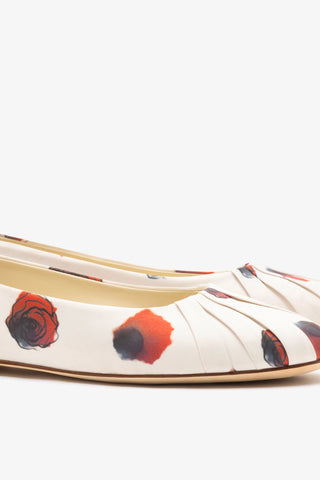 Jonathan Cohen by L.: Ballet Flat Ivory Printed Satin Ballet Larroudé x Jonathan Cohen