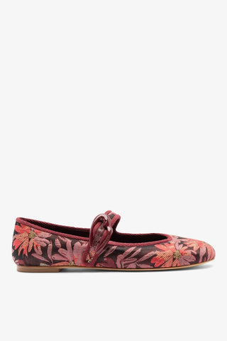 Larroudé by Markarian: Verona Ballet Flat Burgundy Floral Brocade Ballet Larroudé