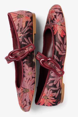 Larroudé by Markarian: Verona Ballet Flat Burgundy Floral Brocade Ballet Larroudé